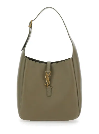 Saint Laurent 'le 5 À 7' Green Shoulder Bag With Cassandre Detail In Hammered Leather Woman