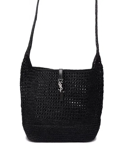 Saint Laurent -inspired Raffia Shoulder Bag 32 Cm Height 39 Cm Width 15 Cm Depth With Intertwined Met In Black