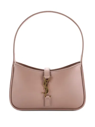 Pre-owned Saint Laurent Le 5 A 7 Hobo Leather Mini Shoulder Bag In Neutral