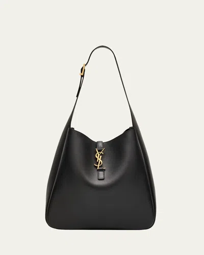 Saint Laurent Le 5 À 7 Large Ysl Shoulder Bag In Grain Leather In Black