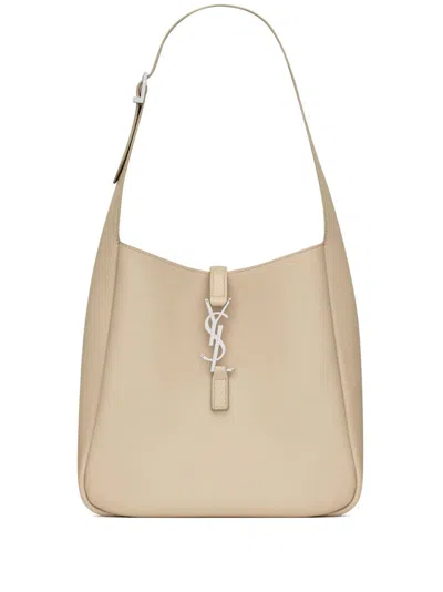 Saint Laurent Le 5 A 7 Small Ysl Hobo Bag In Smooth Supple Leather In Seasalt