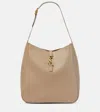Saint Laurent Le 5a7 Large Ysl Shoulder Hobo Bag In Smooth Leather In Grey