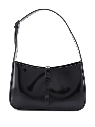Pre-owned Saint Laurent Le 5 A 7 Leather Small Hobo Bag In Black