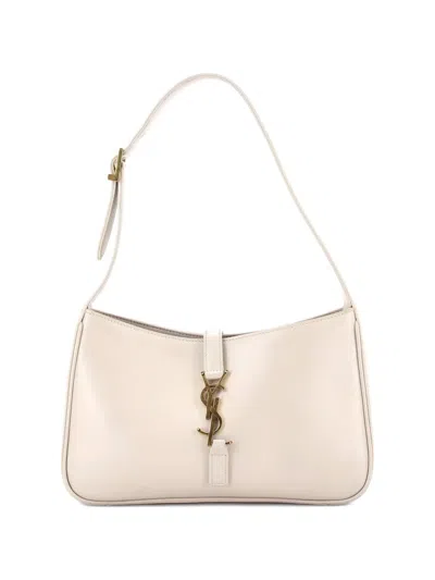 Pre-owned Saint Laurent Le 5 A 7 Leather Small Hobo Bag In Neutral