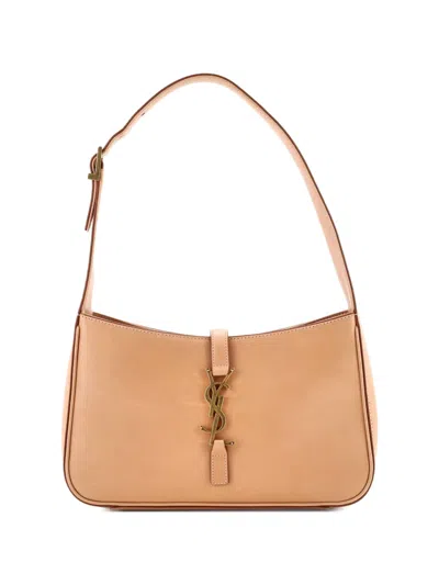 Pre-owned Saint Laurent Le 5 A 7 Leather Small Hobo Bag In Neutral