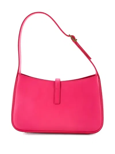 Pre-owned Saint Laurent Le 5 A 7 Leather Small Hobo Bag In Pink