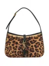 Saint Laurent Leopard Patterned Logo Plaque Tote Bag In Brown