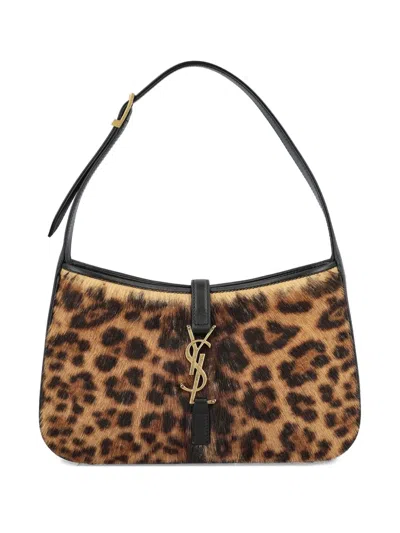 SAINT LAURENT LE 5 À 7 LEOPARD-PRINT CLASP SHOULDER BAG
