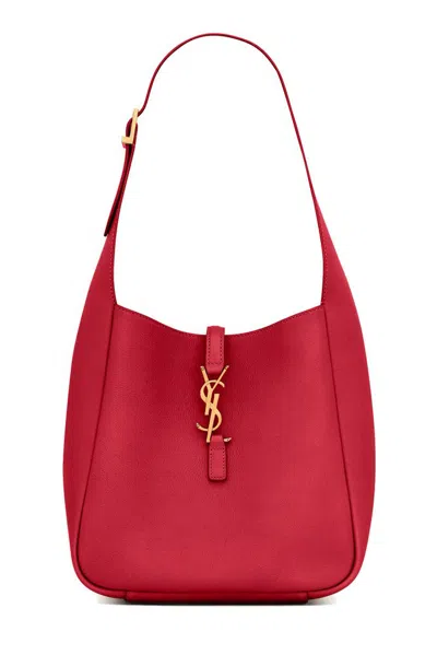 Saint Laurent Le 5 À 7 Logo Plaque Shoulder Bag In Red