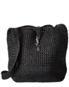 Saint Laurent Le 5 A 7 Medium Raffia & Leather Tote In Black