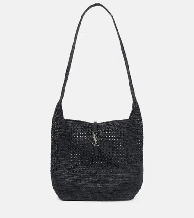 Saint Laurent Le 5 À 7 Medium Raffia Shoulder Bag In Black