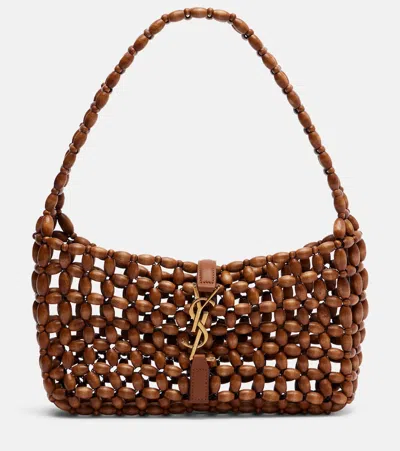 Saint Laurent Le 5 À 7 Mini Beaded Shoulder Bag In Brown