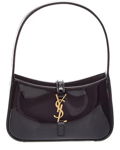 Saint Laurent Le 5 A 7 Mini Patent Hobo Bag In Black