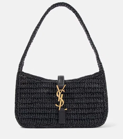 Saint Laurent Le 5 À 7 Mini Raffia Shoulder Bag In Black