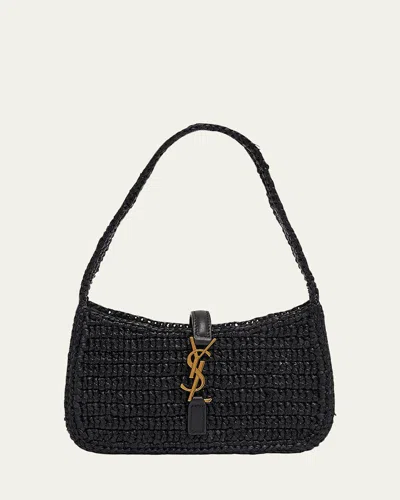 Saint Laurent Le 5 A 7 Mini Shoulder Bag In Raffia In Black