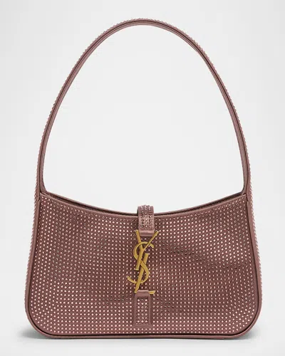 Saint Laurent Le 5 A 7 Mini Shoulder Bag In Strass Satin In Elderberry
