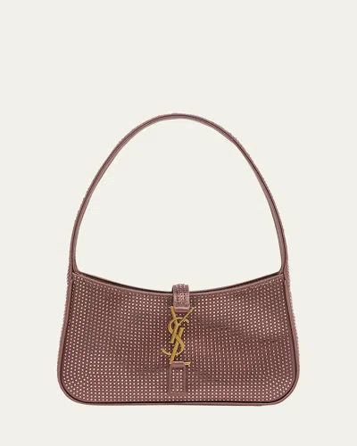Saint Laurent Le 5 A 7 Mini Shoulder Bag In Strass Satin In Purple