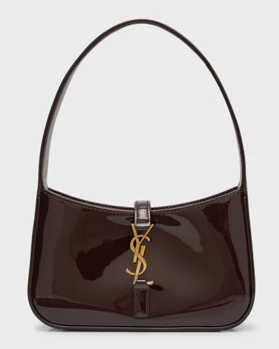 Saint Laurent Le 5 A 7 Mini Ysl Shoulder Bag In Patent Leather In Spicy Chocolate