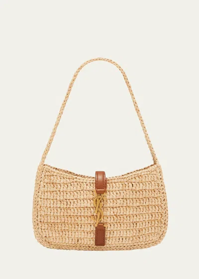 Saint Laurent Le 5 A 7 Mini Ysl Shoulder Bag In Raffia In Naturel Brick