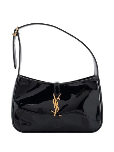 Pre-owned Saint Laurent Le 5 A 7 Patent Small Hobo Bag In Black