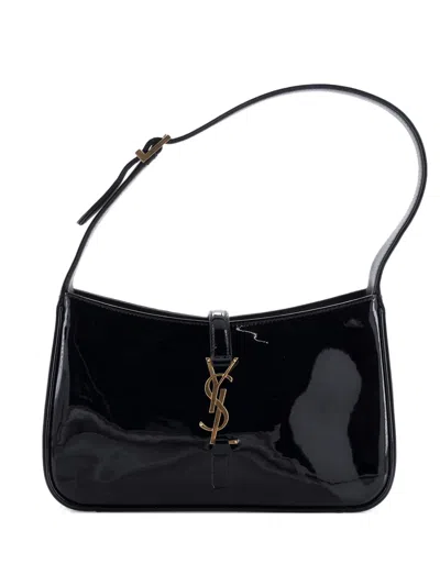 Pre-owned Saint Laurent Le 5 A 7 Patent Small Hobo Bag In Black