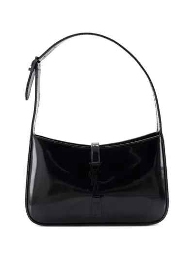Pre-owned Saint Laurent Le 5 A 7 Patent Small Hobo Bag In Black
