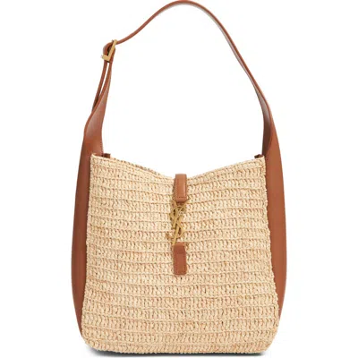 Saint Laurent Le 5 À 7 Raffia & Leather Hobo Bag