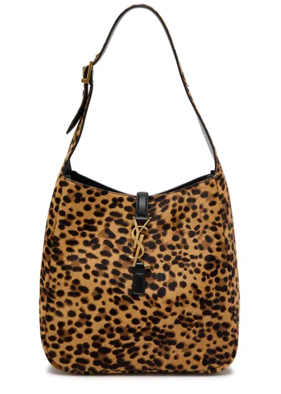 Saint Laurent Le 5 À 7 Small Animal-print Calf-hair Hobo Bag In Leopard