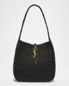 Saint Laurent Le 5 A 7 Small Hobo Bag In Raffia In Black