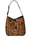 Saint Laurent Le 5 A 7 Small Ysl Hobo Bag In Leopard-print Calf Hair In Sand