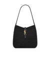 Saint Laurent Le 5 À 7 Small Souple En Raphia Et Cuir In Black