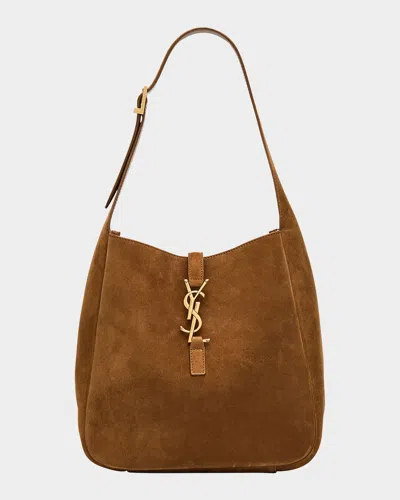 Saint Laurent Le 5 A 7 Small Suede Hobo Shoulder Bag In Brown
