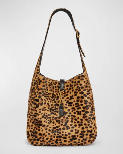 SAINT LAURENT LE 5 A 7 SMALL YSL HOBO BAG IN LEOPARD-PRINT CALF HAIR