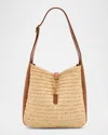 Saint Laurent Le 5 A 7 Small Ysl Hobo Bag In Raffia And Leather In Pale Brown Brick