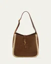 Saint Laurent Le 5 A 7 Small Ysl Hobo Bag In Suede And Shearling In Dark Sigaro/natural Beige