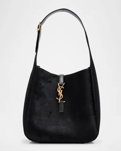 Saint Laurent Le 5 À 7 Small Ysl Shoulder Bag In Supple Suede In Black