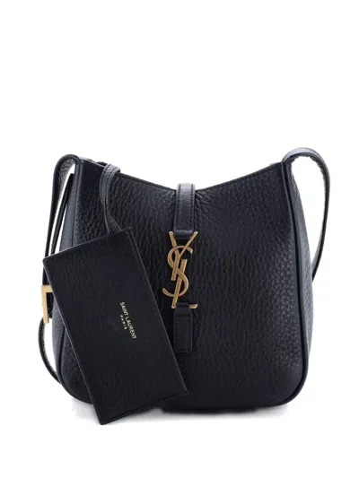 Pre-owned Saint Laurent Le 5 A 7 Supple Leather Baby Hobo Bag In Black