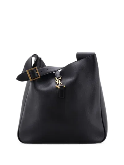 Pre-owned Saint Laurent Le 5 A 7 Supple Leather Large Hobo Bag In Black