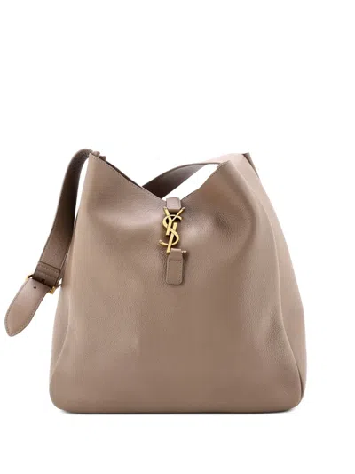 Pre-owned Saint Laurent Le 5 A 7 Supple Leather Large Hobo Bag In Neutral