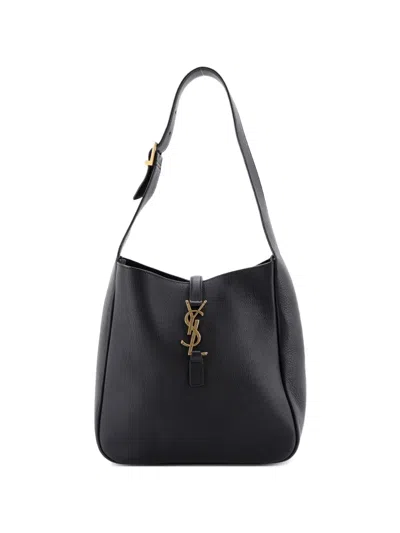 Pre-owned Saint Laurent Le 5 A 7 Supple Leather Small Hobo Bag In Black