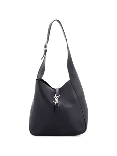 Pre-owned Saint Laurent Le 5 A 7 Supple Leather Small Hobo Bag In Black