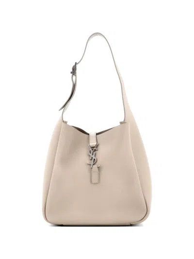 Pre-owned Saint Laurent Le 5 A 7 Supple Leather Small Hobo Bag In Neutral