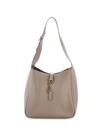 Pre-owned Saint Laurent Le 5 A 7 Supple Leather Small Hobo Bag In Neutrals