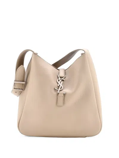 Pre-owned Saint Laurent Le 5 A 7 Supple Leather Small Hobo Bag In Neutrals