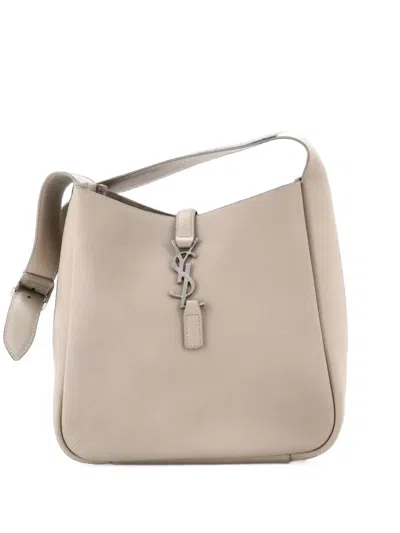 Pre-owned Saint Laurent Le 5 A 7 Supple Leather Small Hobo Bag In Neutrals