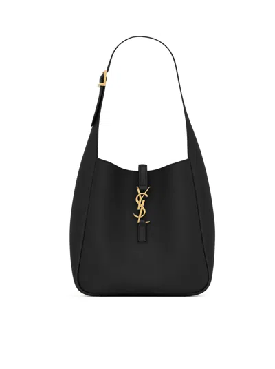 Saint Laurent Le 5 À 7 Supple Small In Hammered Leather In Black