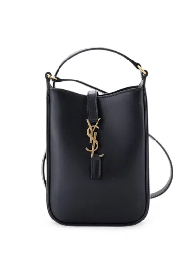 Pre-owned Saint Laurent Le 5 A 7 Vertical Shoulder Bag Leather Mini Crossbody Bag In Black