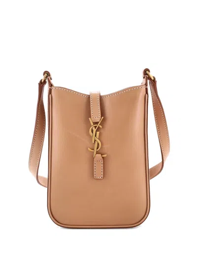 Pre-owned Saint Laurent Le 5 A 7 Vertical Shoulder Bag Leather Mini Crossbody Bag In Brown