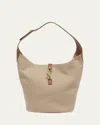 Saint Laurent Le 5 A 7 Ysl Hobo Bag In Canvas And Leather In Desert Dust Brick