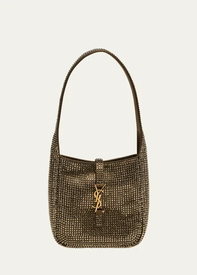 Saint Laurent Le 5 A 7 Ysl Hobo Bag In Rhinestone Satin In Havana